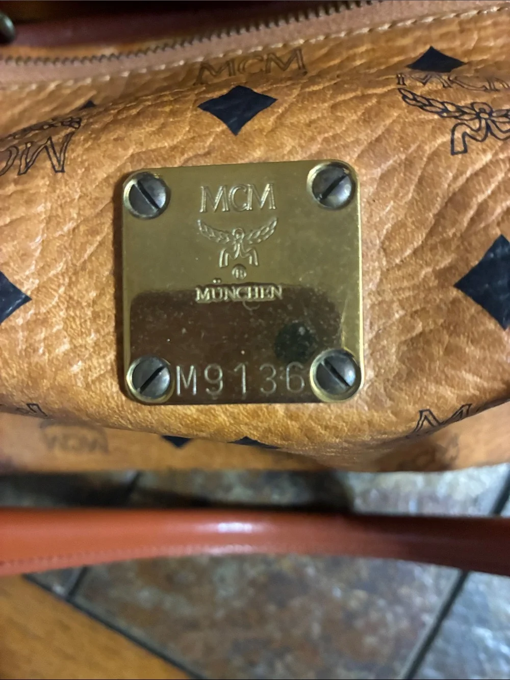MCM Visetos Tote Satchel in Cognac and Dark Brown with Gold Hardware